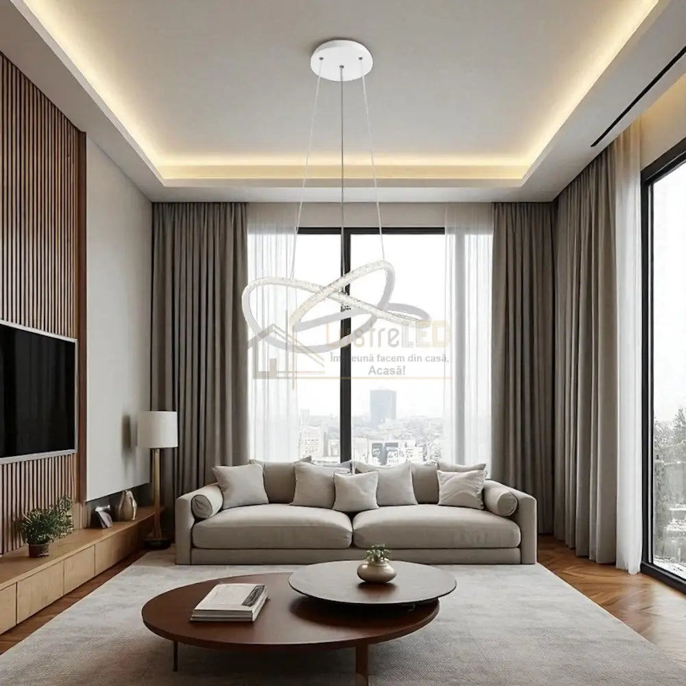 Lustra LED Clivora Circle Black Suspendata Echivalent 500W Telecomanda lustreled.ro