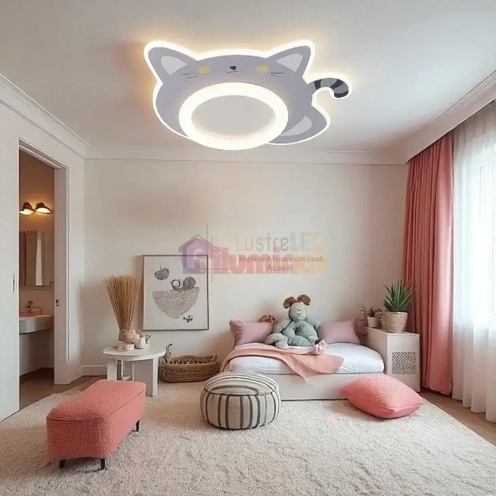 Lustra LED Kids Kitty Echivalent 360W Telecomanda lustreled.ro