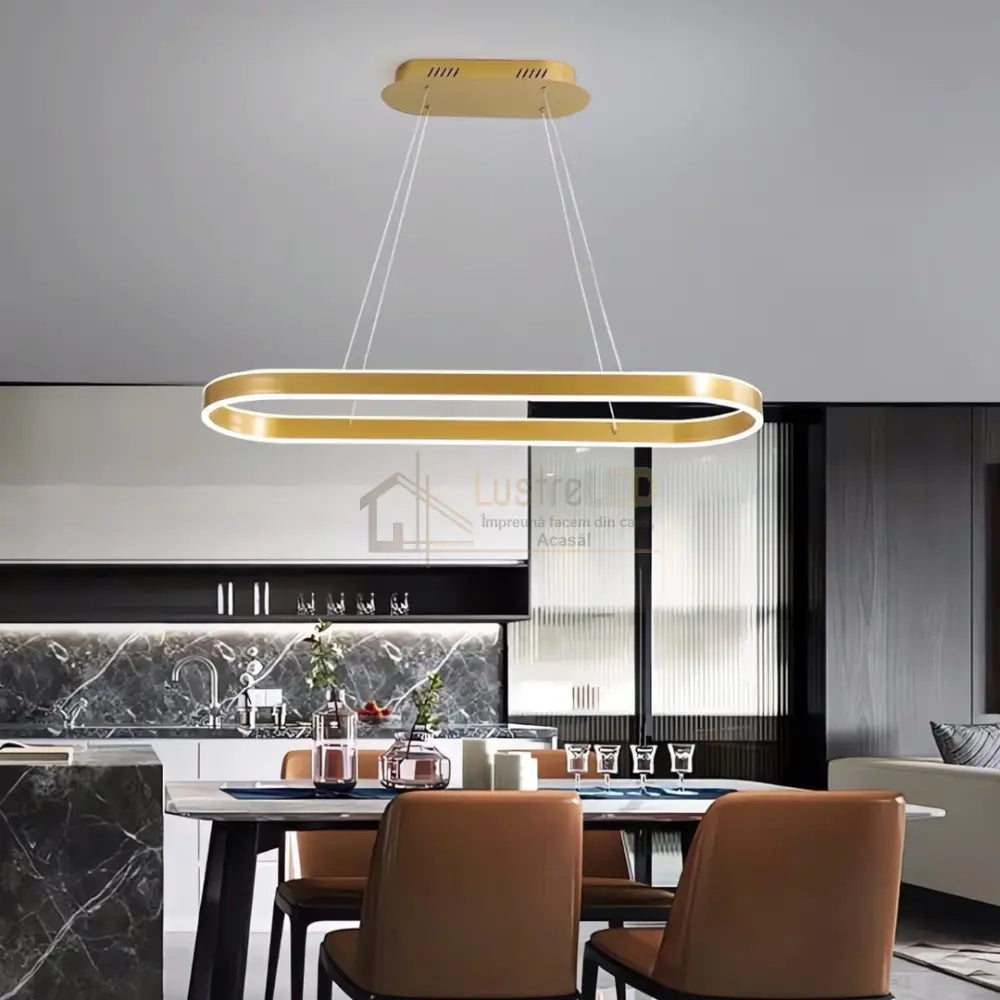 Lustra LED KING Gold 1 Segment Oval 120W cu Telecomanda SE-P3211-GD AURIE / 80CM / SUSPENDATE Lighting Fixtures
