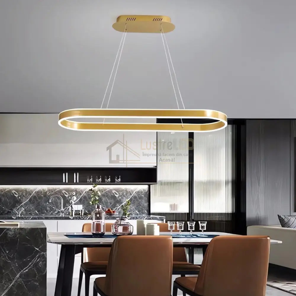 Lustra LED KING Gold 1 Segment Oval 120W cu Telecomanda SE-P3211-GD AURIE / 80CM / SUSPENDATE Lighting Fixtures
