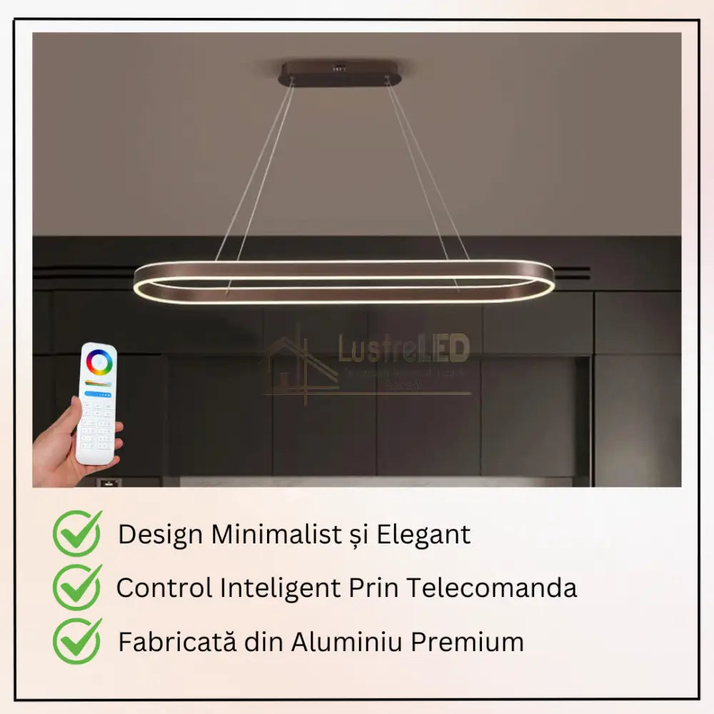 Lustra LED KING OVAL WENGE 1 Segment 120W cu Telecomanda SE-P3211-CF BROWN / 80CM / SUSPENDATE Lighting Fixtures