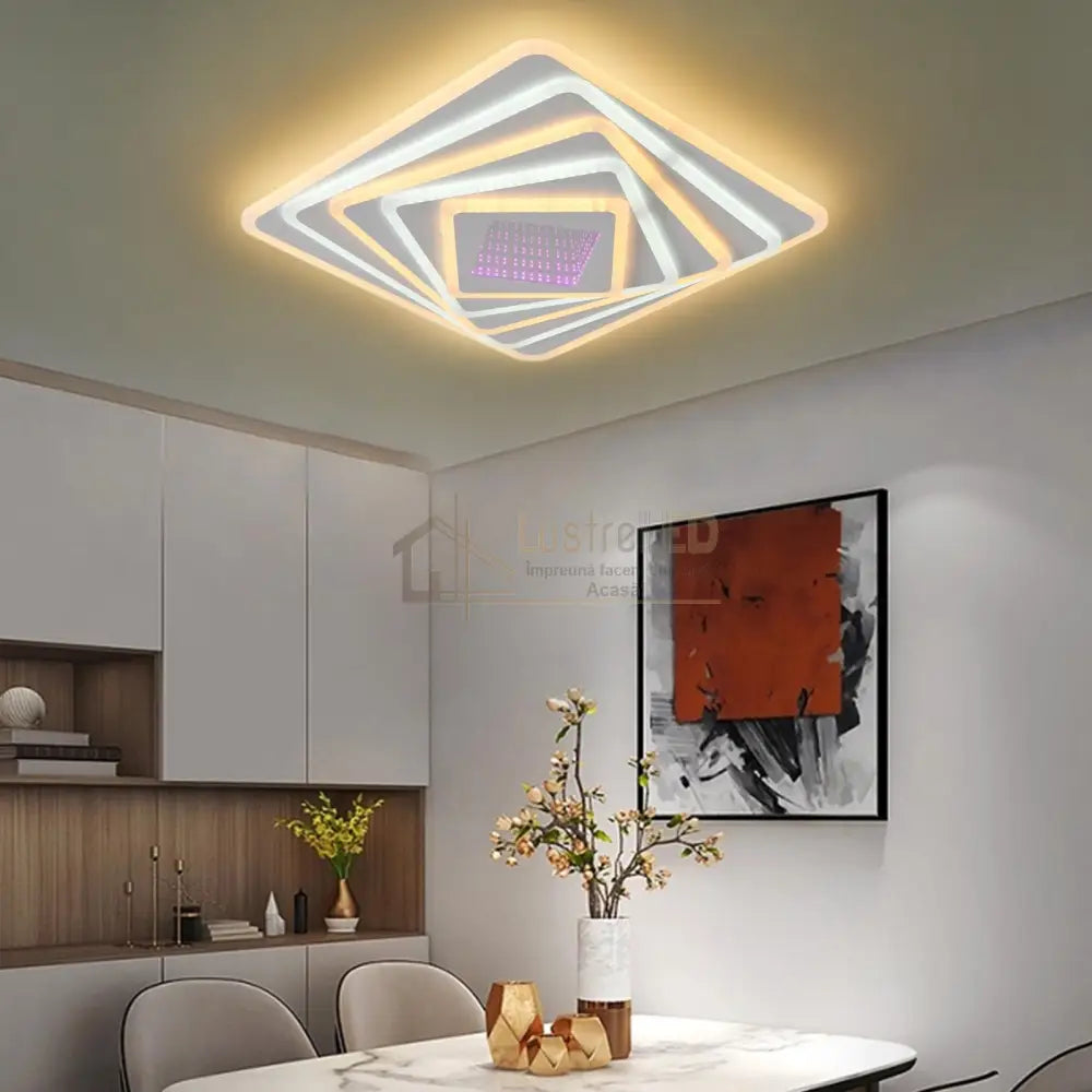 Lustra LED LEVELS 3D RGB Square Echivalent 800W Telecomanda ALBA / 40CM / 3D OGLINDA Lighting Fixtures