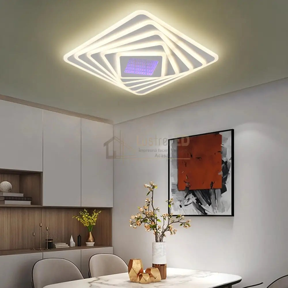 Lustra LED LEVELS 3D RGB Square Echivalent 800W Telecomanda ALBA / 40CM / 3D OGLINDA Lighting Fixtures