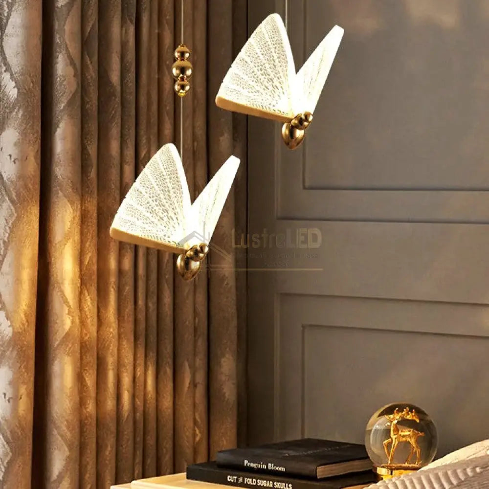 Lustra Led Luxury 2 Golden Butterflies Lighting Fixtures