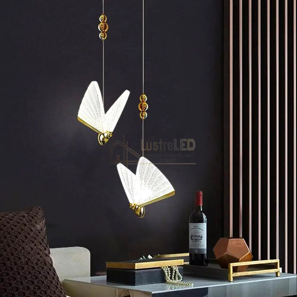 Lustra Led Luxury 2 Golden Butterflies Lighting Fixtures