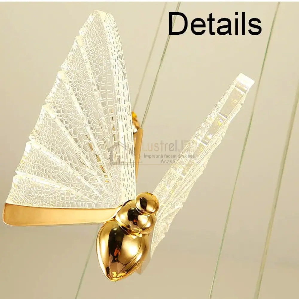 Lustra Led Luxury 2 Golden Butterflies Lighting Fixtures