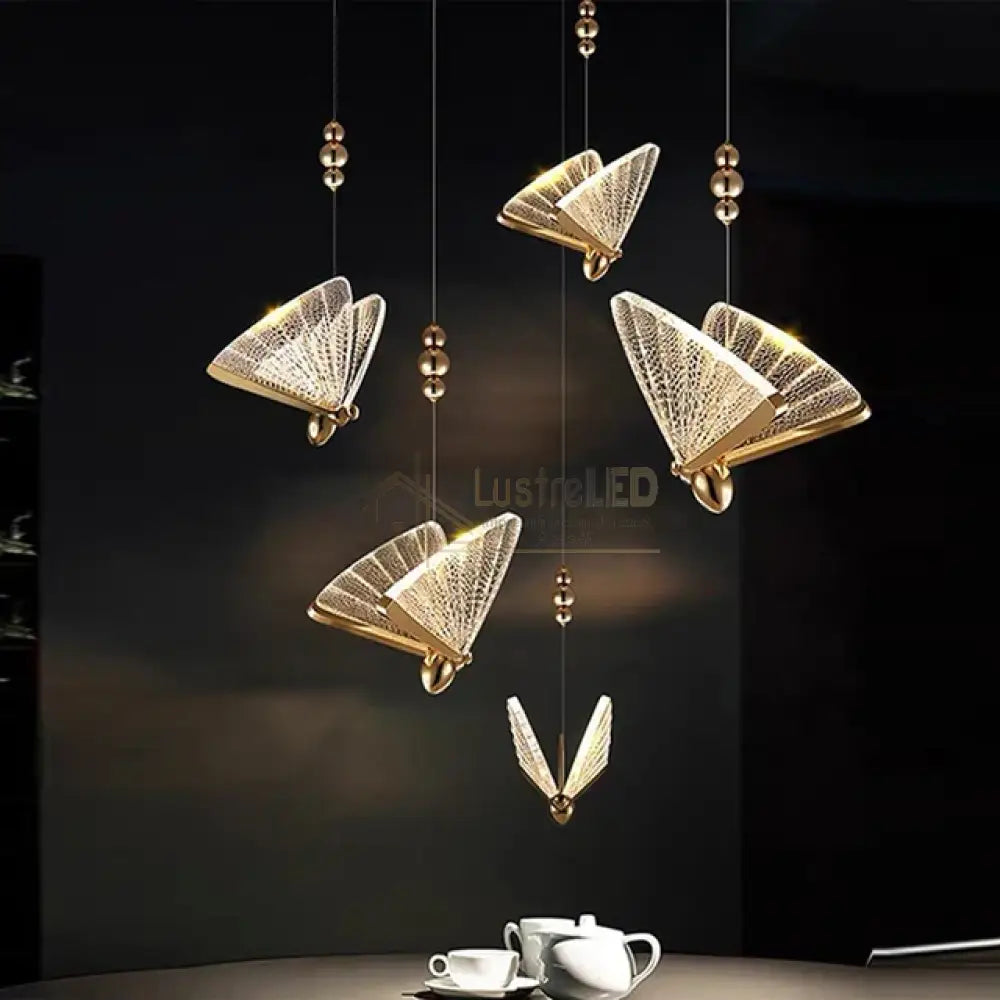 Lustra Led Luxury 5 Golden Butterflies Lighting Fixtures