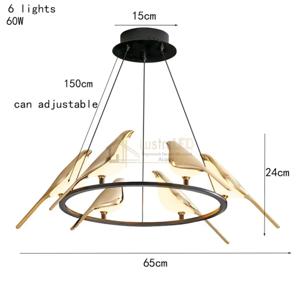 Lustra Led Luxury 6 Golden Swallow Lighting Fixtures