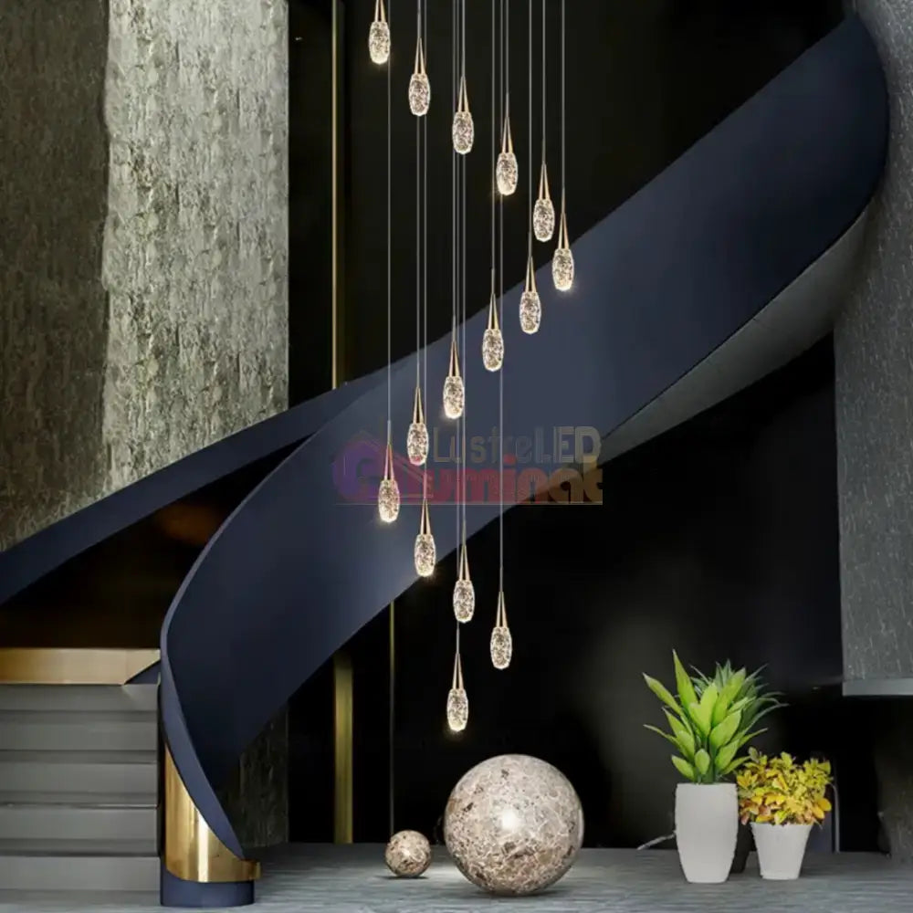 Lustra LED Luxury Crystal Golden Drops lustreled.ro