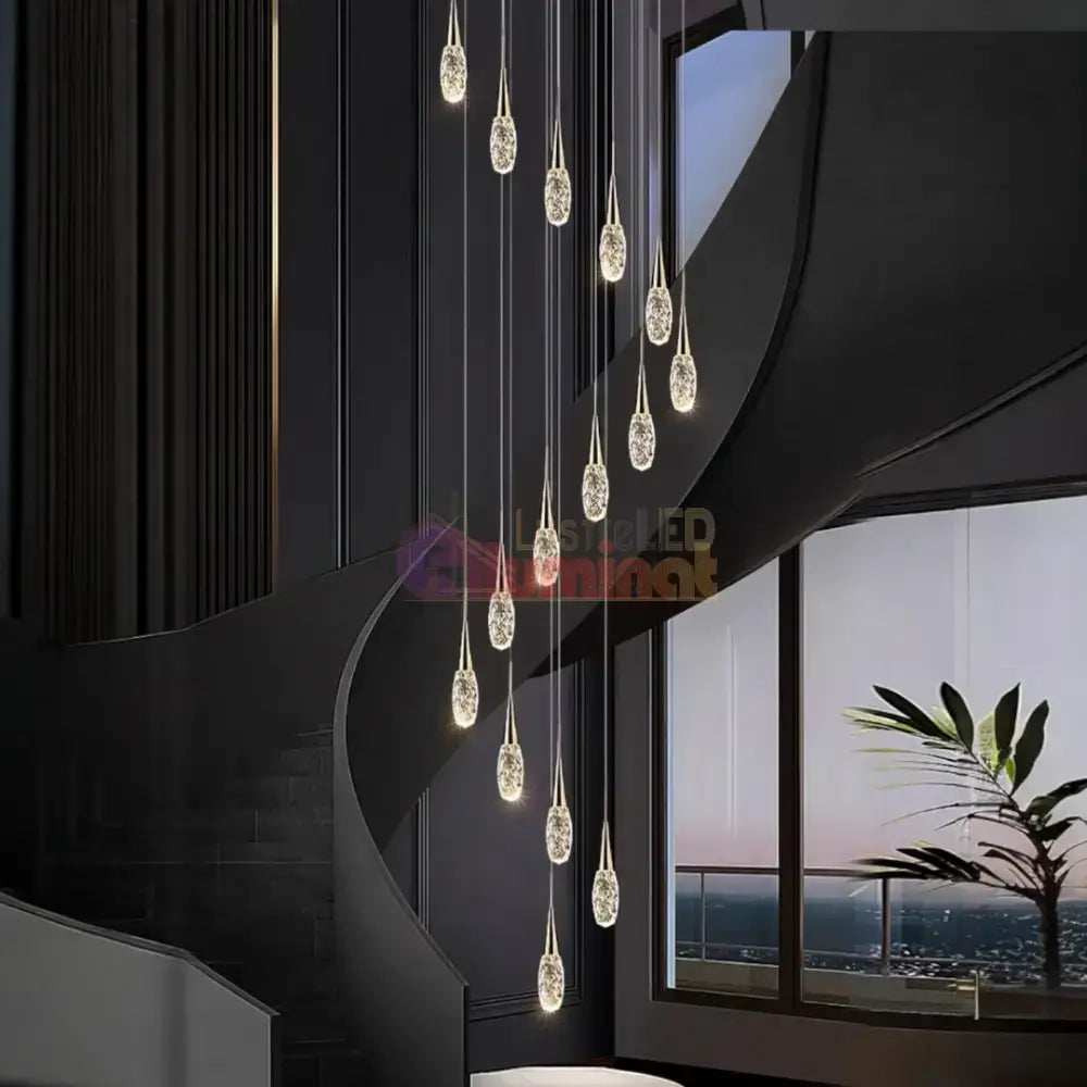 Lustra LED Luxury Crystal Golden Drops lustreled.ro
