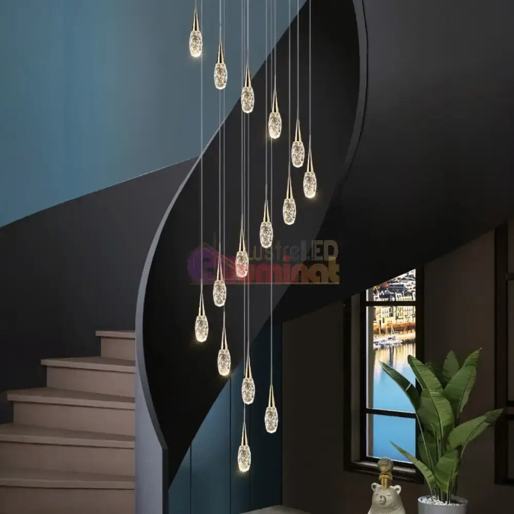 Lustra LED Luxury Crystal Golden Drops lustreled.ro