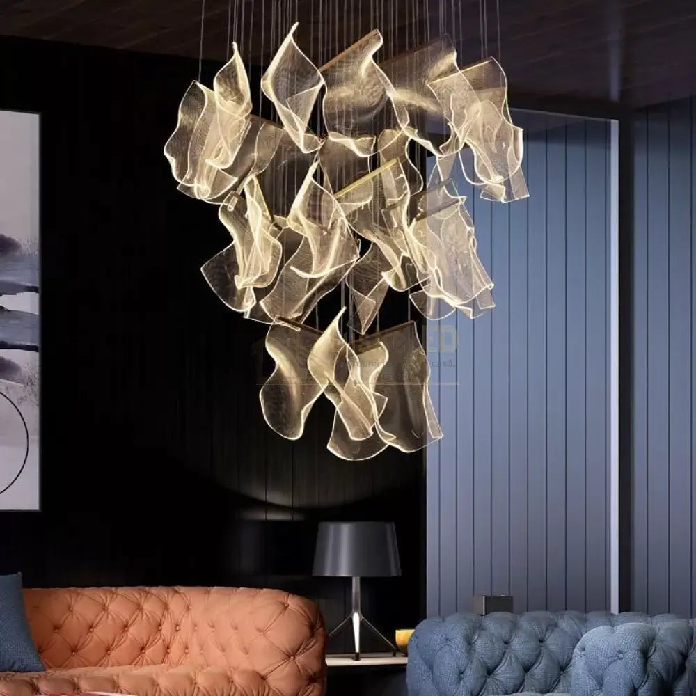 Lustra Led Luxury Paper Quill Gold Echivalent 500W Chandeliers Crystal