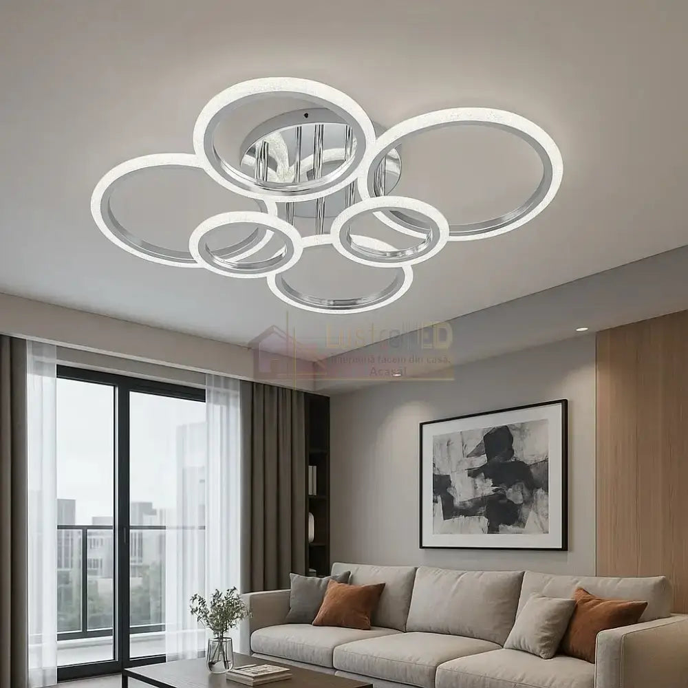 Lustra LED Maxi Brevia Silver 4 + 2 Circle Echivalent 800W ARGINTIE / CIRCLE DESIGN Lighting Fixtures