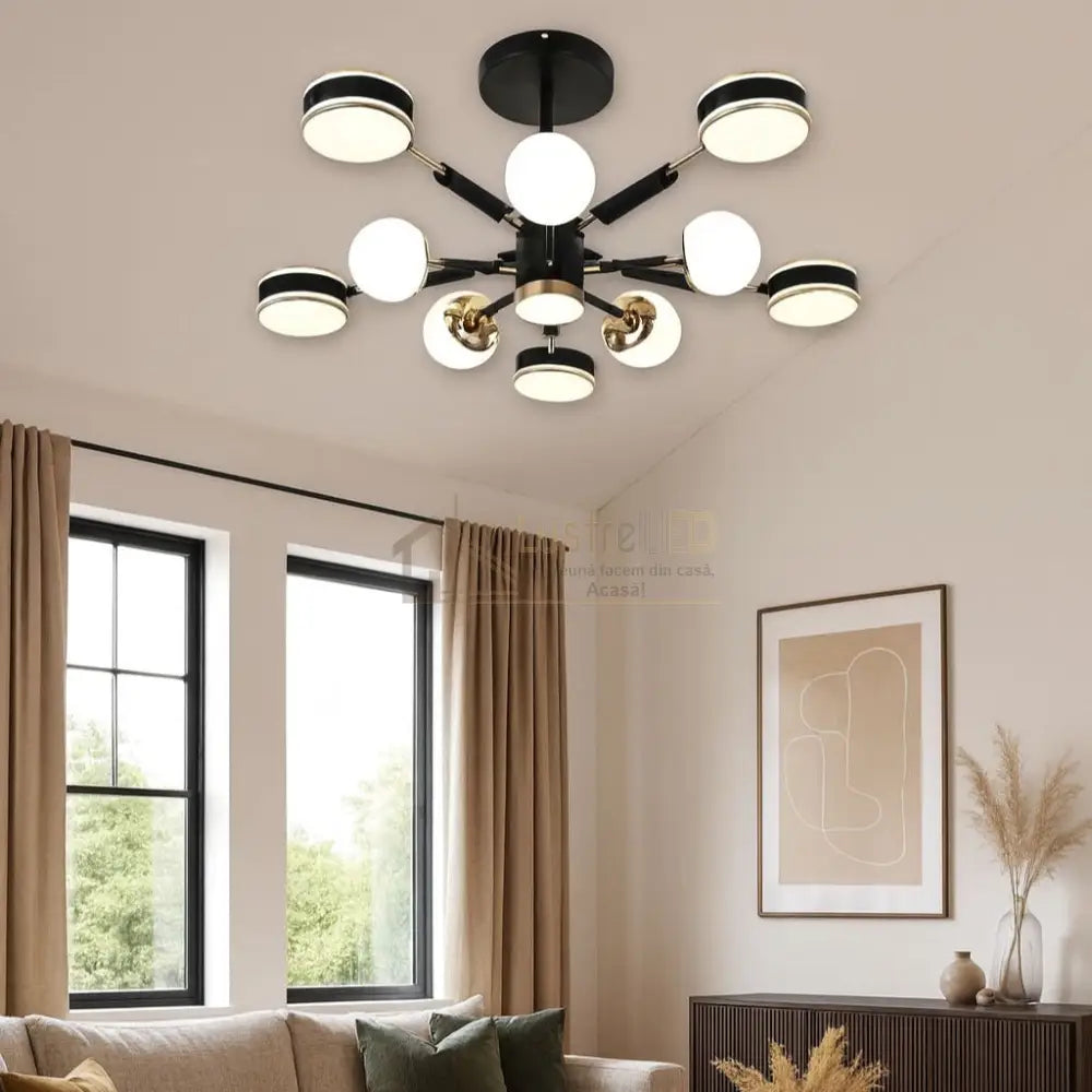 Lustra LED Maxi Fenora Black Echivalent 500W Telecomanda lustreled.ro