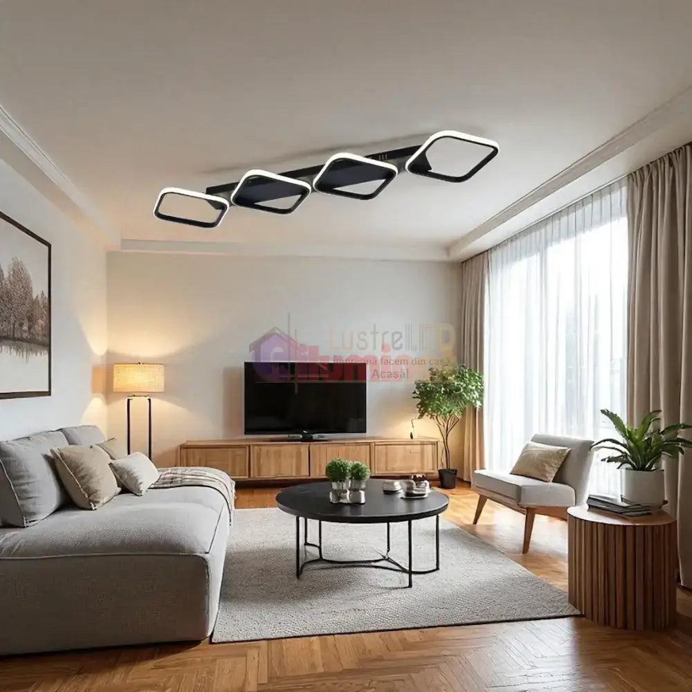 Lustra LED Maxi Lumara Black Echivalent 400W Telecomanda lustreled.ro
