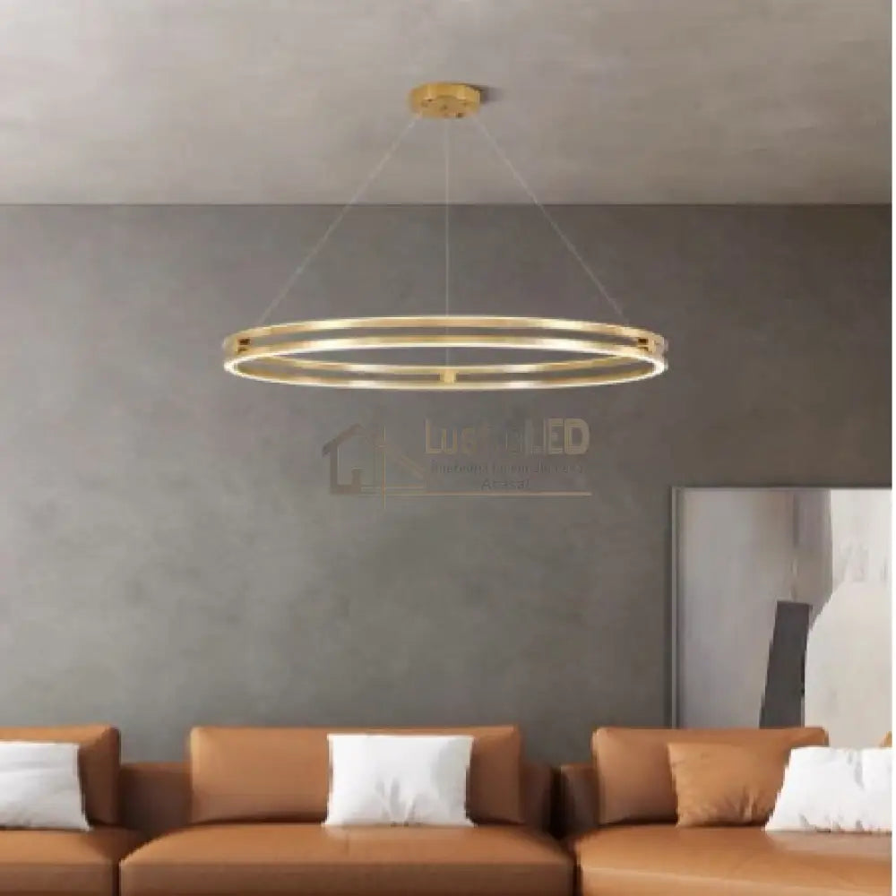 Lustra LED Maxi Ring Gold Suspendata Echivalent 800W Telecomanda lustreled.ro