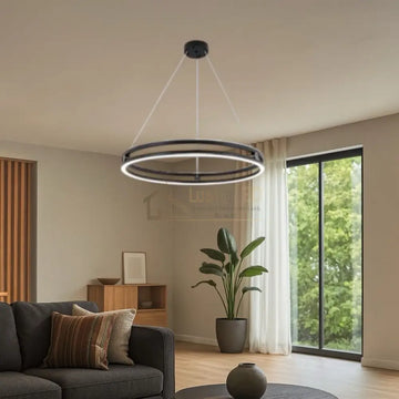Lustra LED Maxi Ring Neagra Suspendata Echivalent 800W Telecomanda
