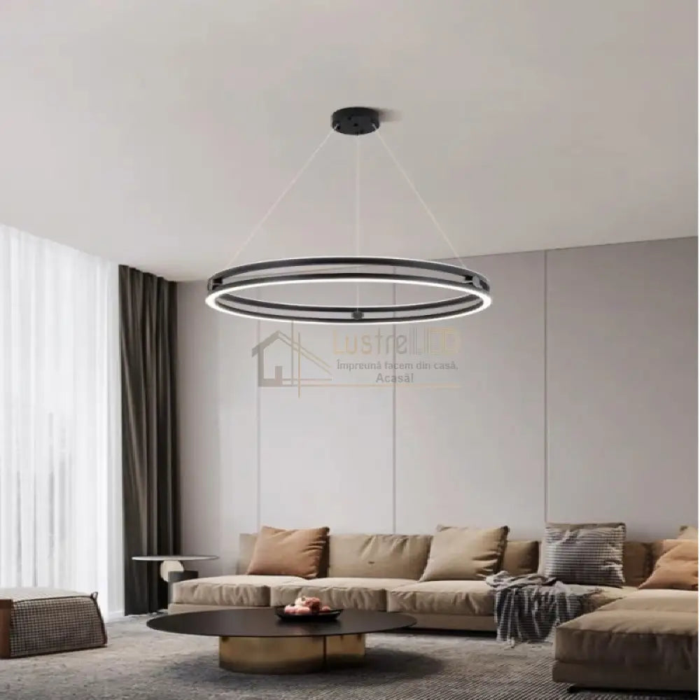 Lustra LED Maxi Ring Neagra Suspendata Echivalent 800W Telecomanda lustreled.ro