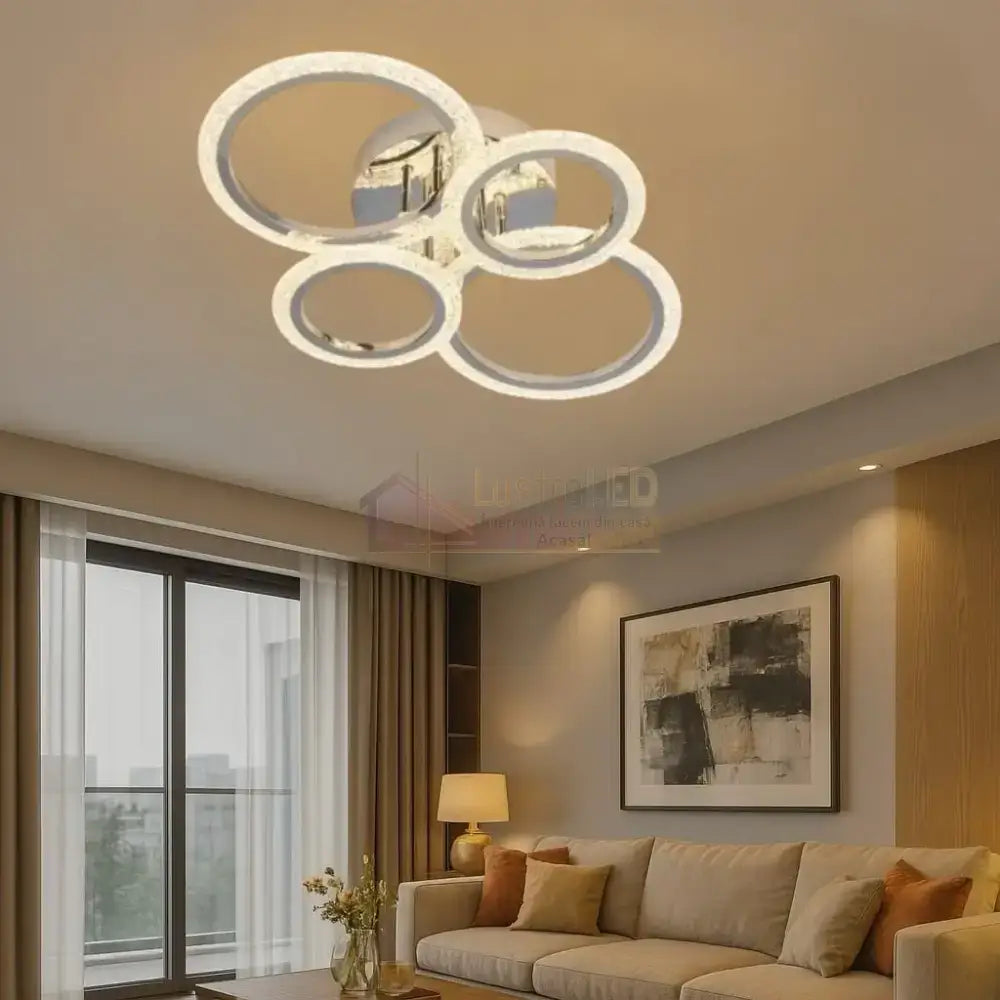 Lustra LED Mini Brevia Silver 2 + 2 Circle Echivalent 400W Telecomanda ARGINTIE / CIRCLE DESIGN Lighting Fixtures