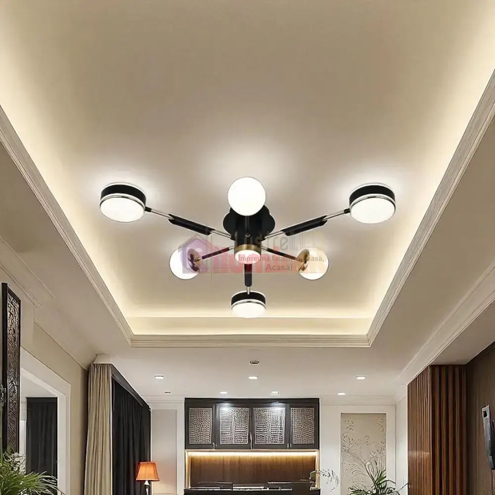 Lustra LED Mini Fenora Black Echivalent 300W Telecomanda lustreled.ro