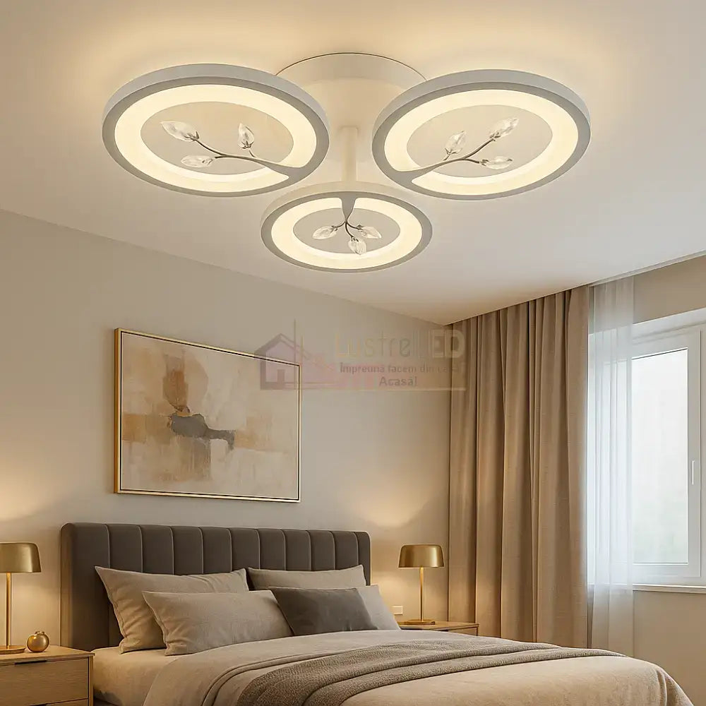 Lustra LED Mini LEAVES Echivalent 300W Telecomanda ALBA / 45CM / FLOWER DESIGN Lighting Fixtures