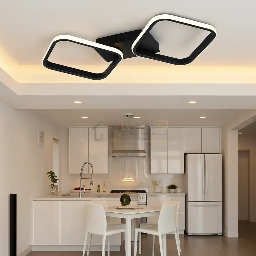 Lustra LED 1+1 Square Design Black Telecomanda 77206/2 lustreled.ro