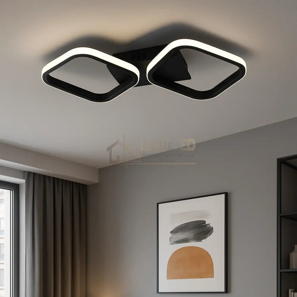Lustra LED 1+1 Square Design Black Telecomanda 77206/2 lustreled.ro