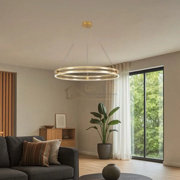 Lustra LED Mini Ring Gold Suspendata Echivalent 400W Telecomanda