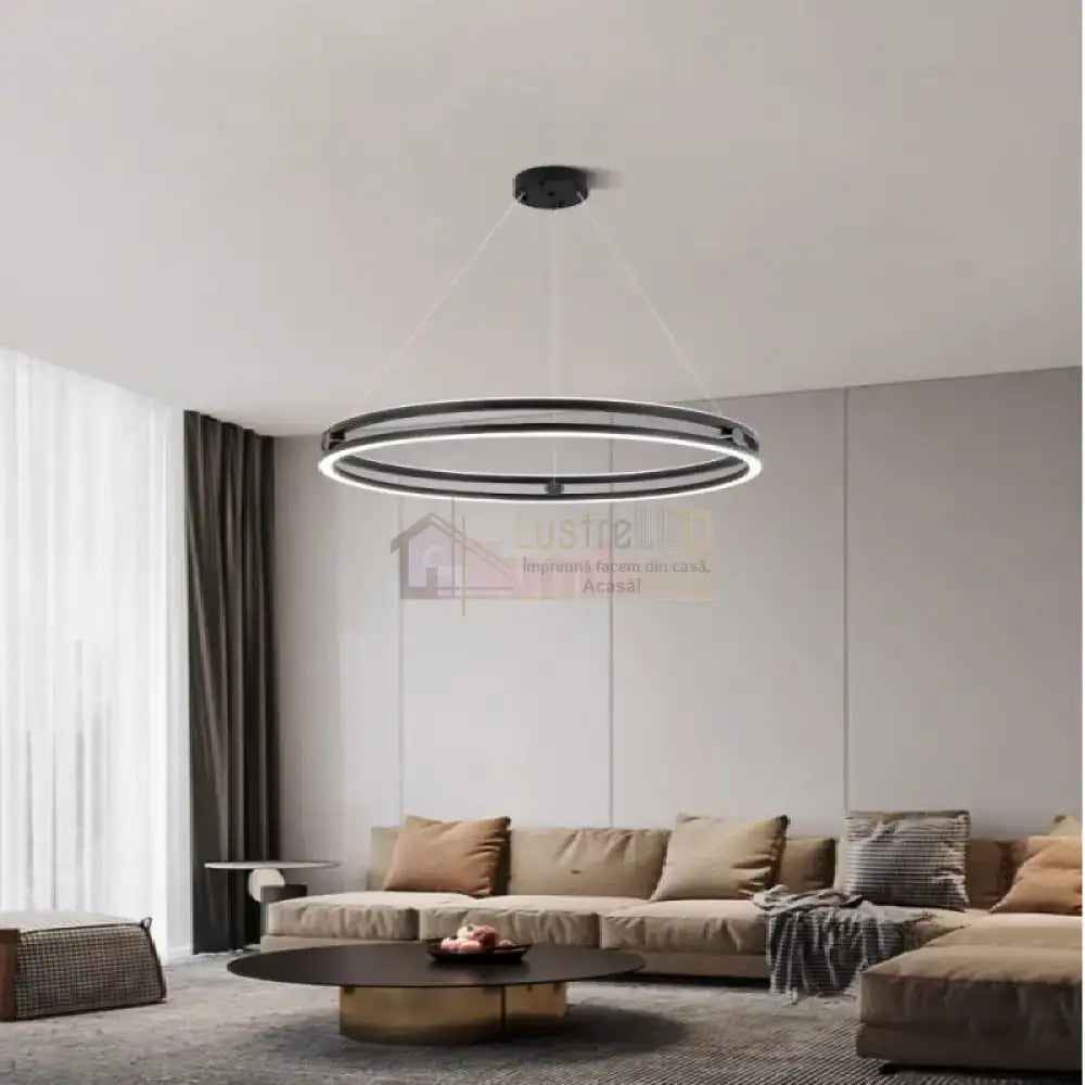 Lustra LED Mini Ring Neagra Suspendata Echivalent 400W Telecomanda NEAGRA / SUSPENDATE / 40CM Lighting Fixtures