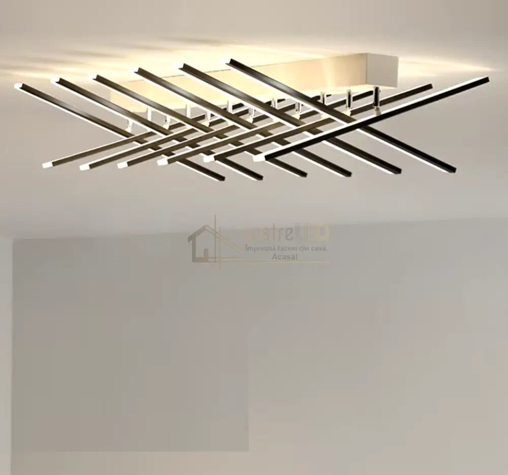 Lustra Led Minimalist Lines Reglabila Alb + Negru Telecomanda Lighting Fixtures