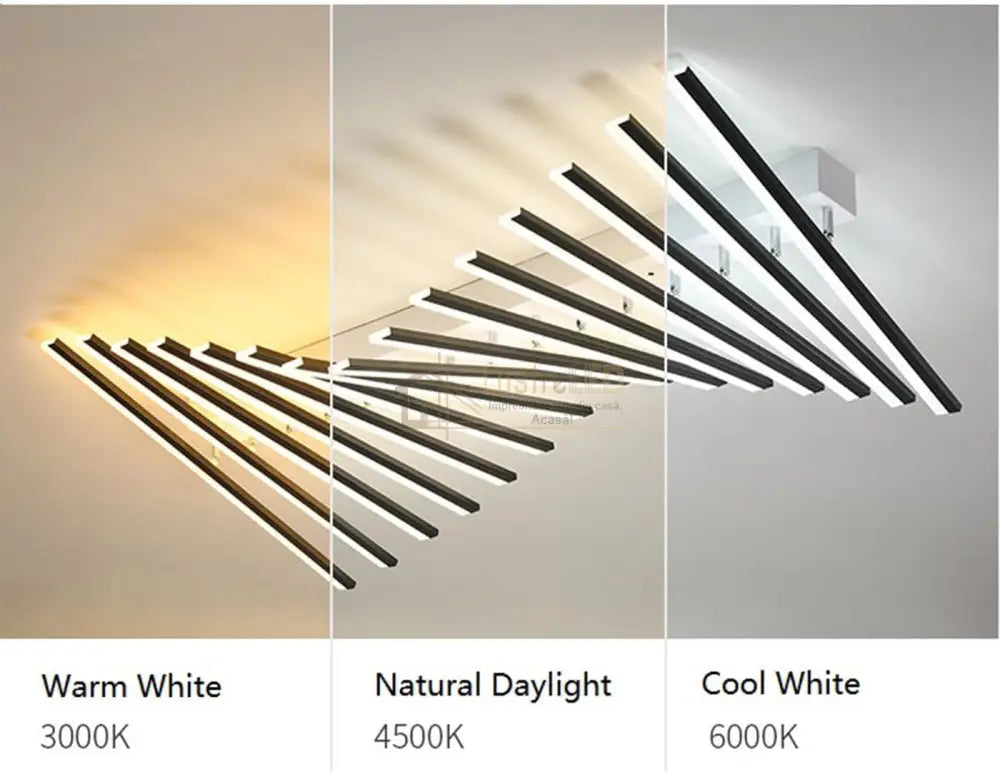 Lustra Led Minimalist Lines Reglabila Alb + Negru Telecomanda Lighting Fixtures