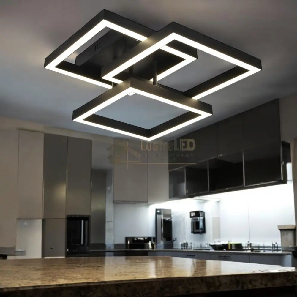 Lustra Led Modern 3 Square Black Echivalent 300W Telecomanda Lighting Fixtures