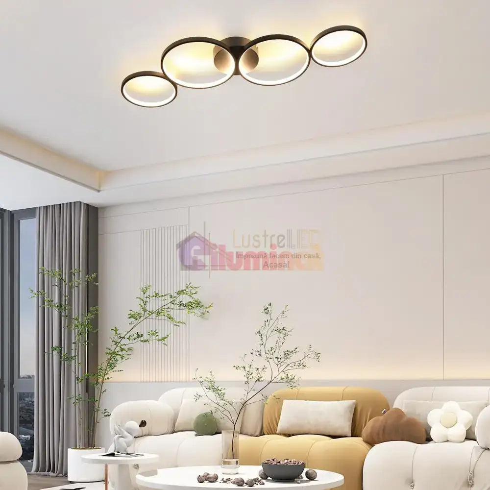 Lustra LED Modern Black 4 Rings Echivalent 600W Telecomanda lustreled.ro