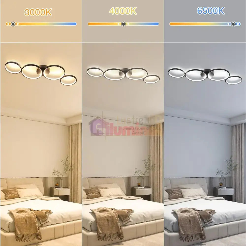Lustra LED Modern Black 4 Rings Echivalent 600W Telecomanda lustreled.ro