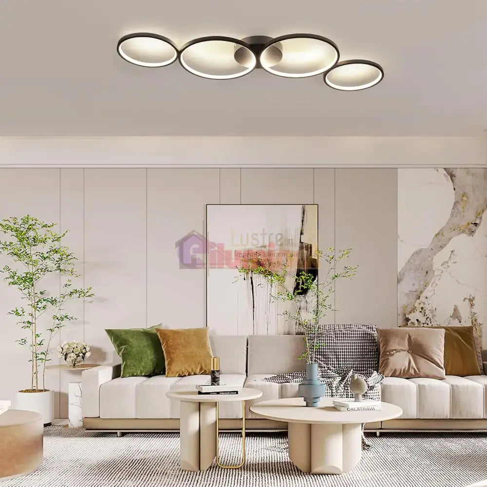 Lustra LED Modern Black 4 Rings Echivalent 600W Telecomanda lustreled.ro