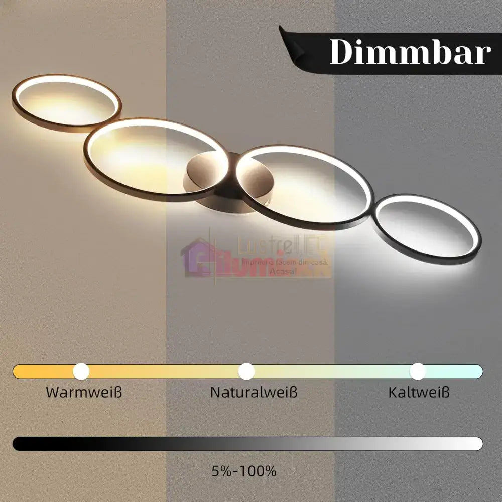 Lustra LED Modern Black 4 Rings Echivalent 600W Telecomanda lustreled.ro