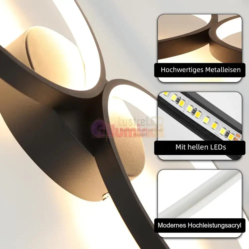 Lustra LED Modern Black 4 Rings Echivalent 600W Telecomanda lustreled.ro