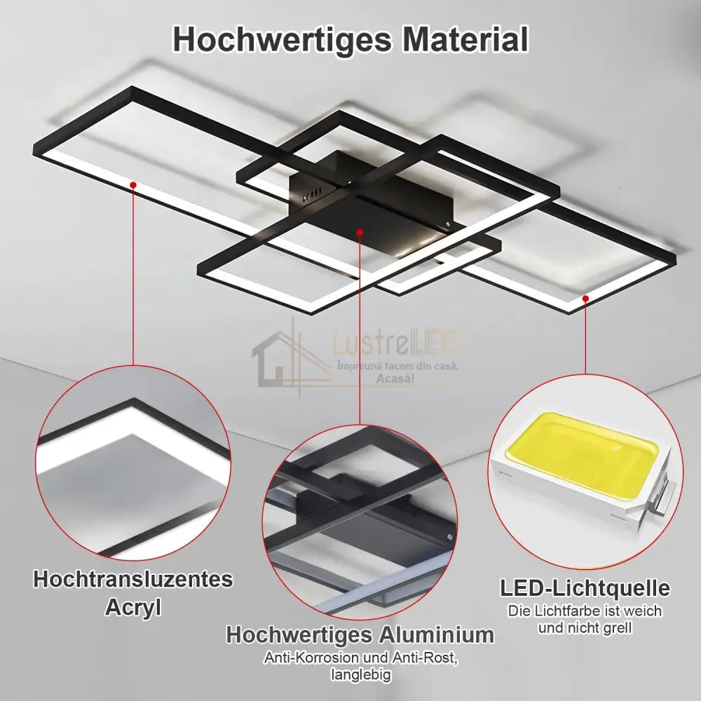 Lustra LED Modern Black Rectangle Echivalent 800W Telecomanda lustreled.ro