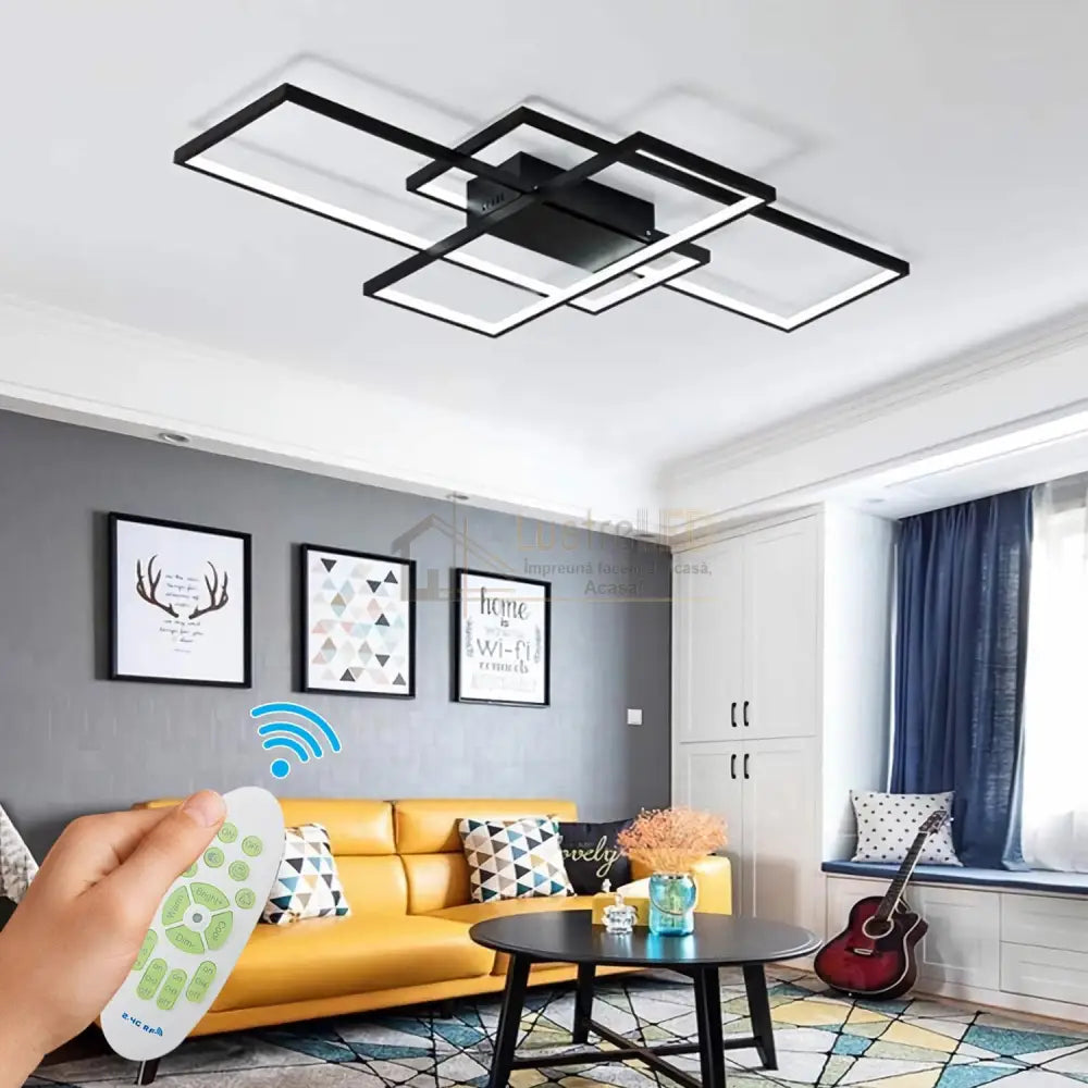 Lustra LED Modern Black Rectangle Echivalent 800W Telecomanda lustreled.ro