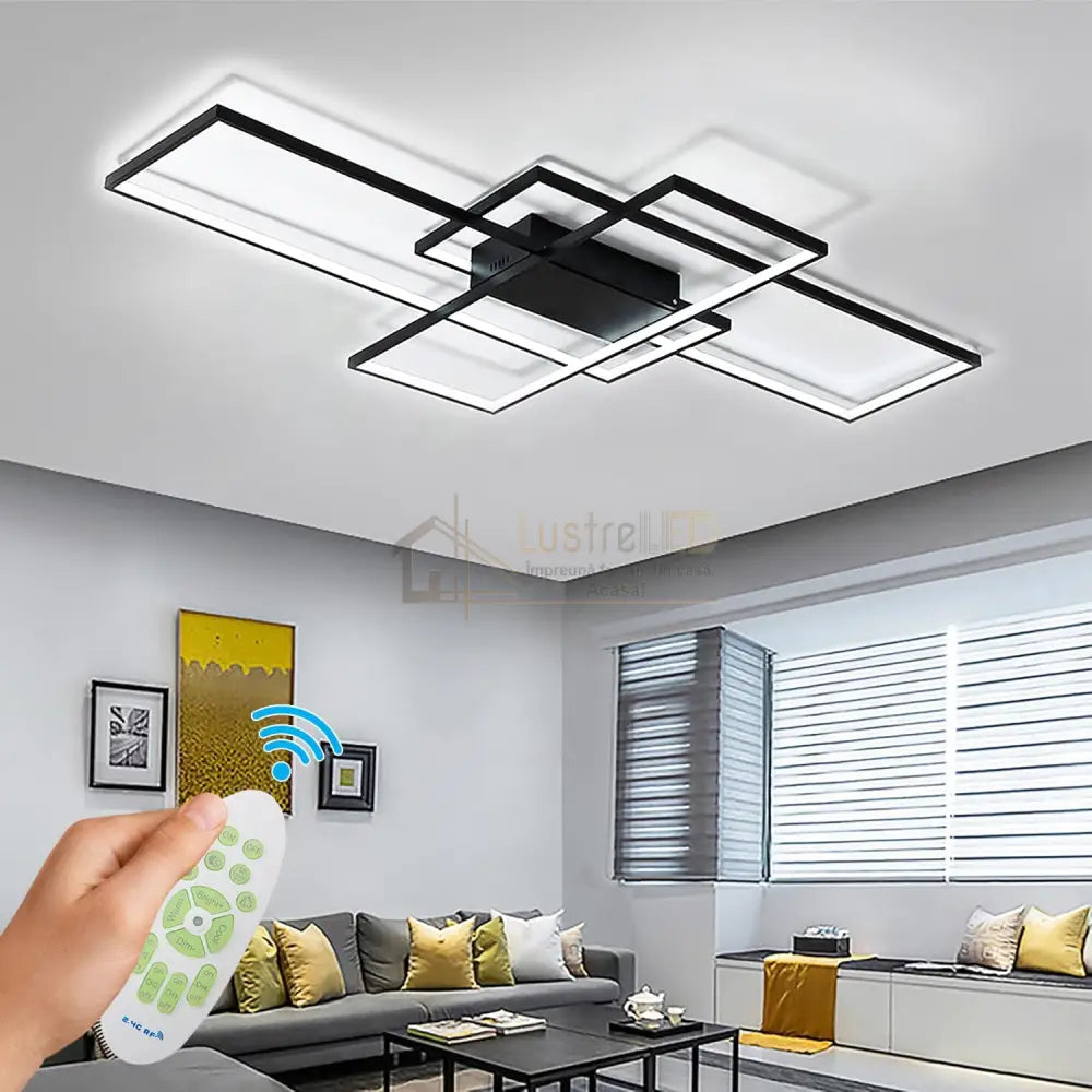 Lustra LED Modern Black Rectangle Echivalent 800W Telecomanda lustreled.ro