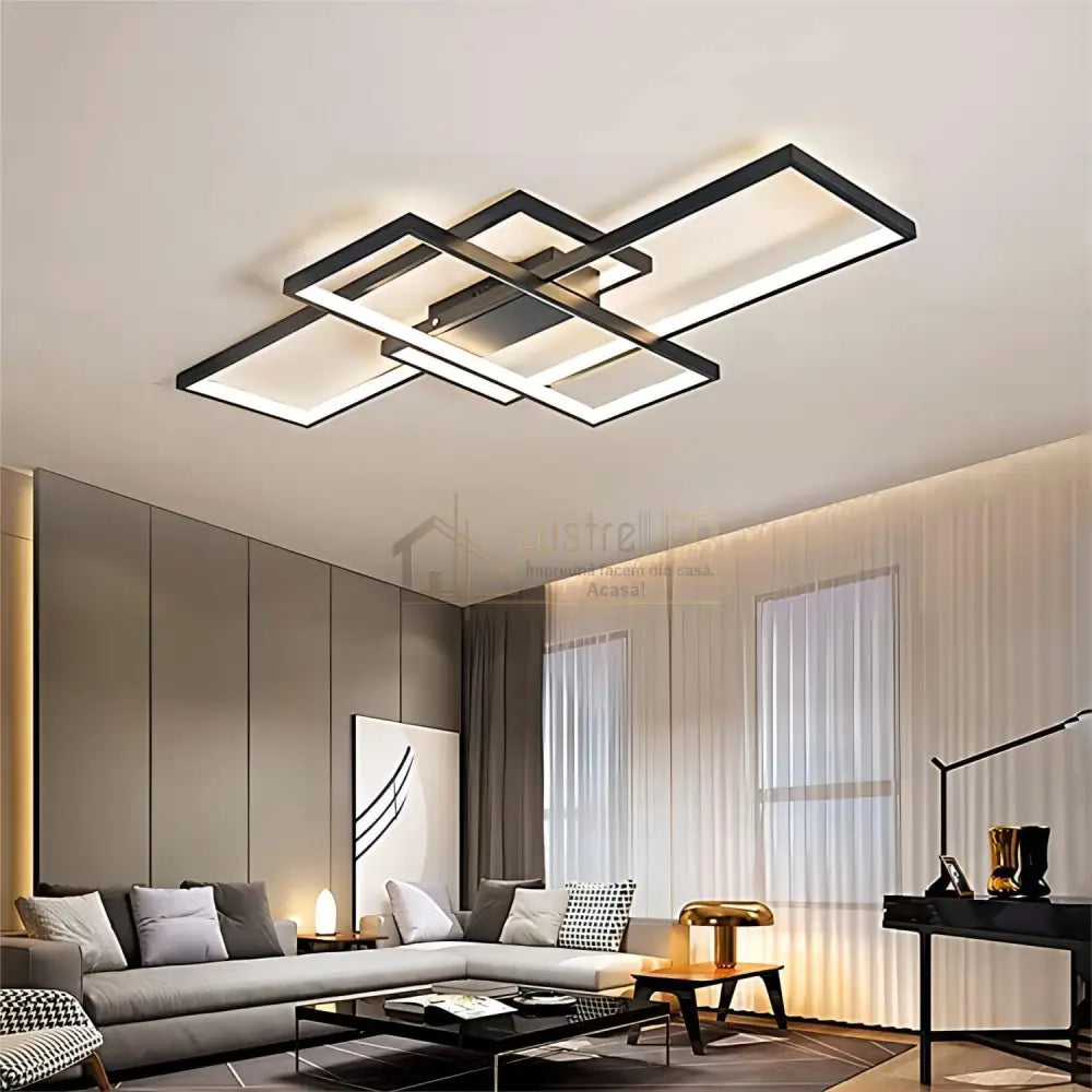Lustra LED Modern Black Rectangle Echivalent 800W Telecomanda lustreled.ro