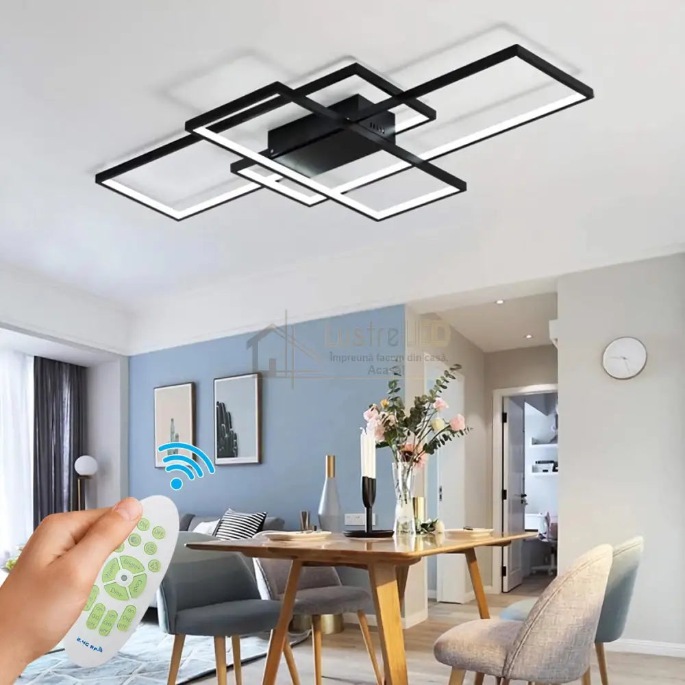 Lustra LED Modern Black Rectangle Echivalent 800W Telecomanda lustreled.ro