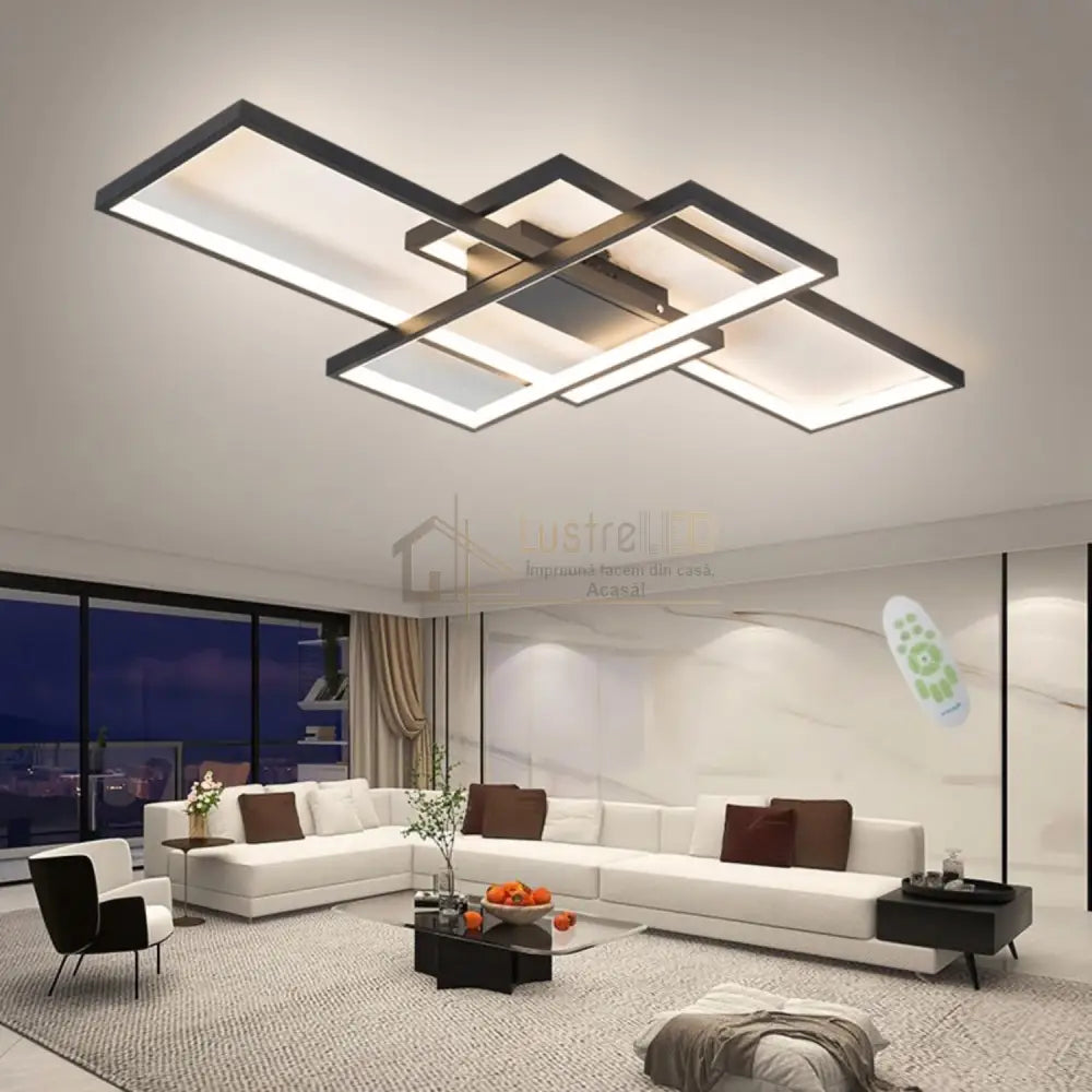 Lustra LED Modern Black Rectangle Echivalent 800W Telecomanda lustreled.ro