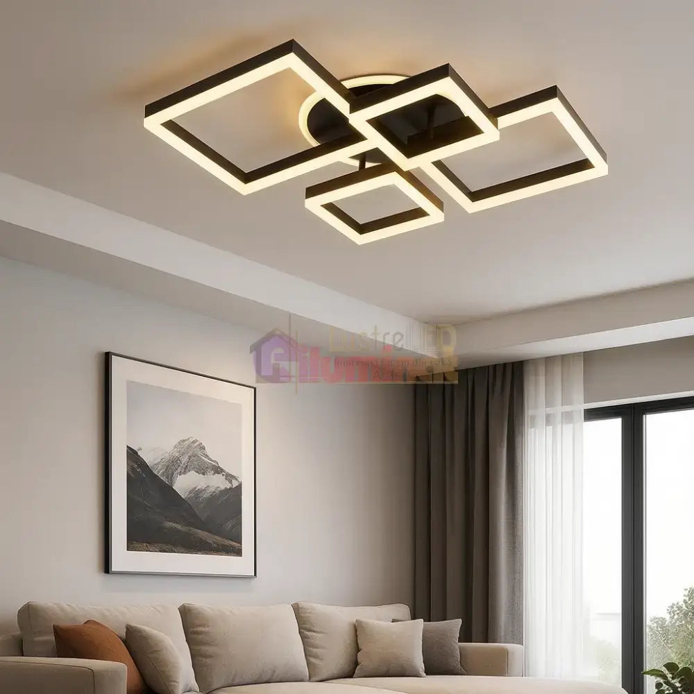 Lustra LED 2+2 SQUARE BLACK Telecomanda 240W 5190-2+2 BK lustreled.ro