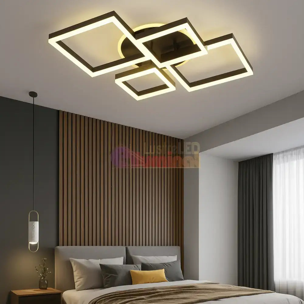 Lustra LED 2+2 SQUARE BLACK Telecomanda 240W 5190-2+2 BK lustreled.ro