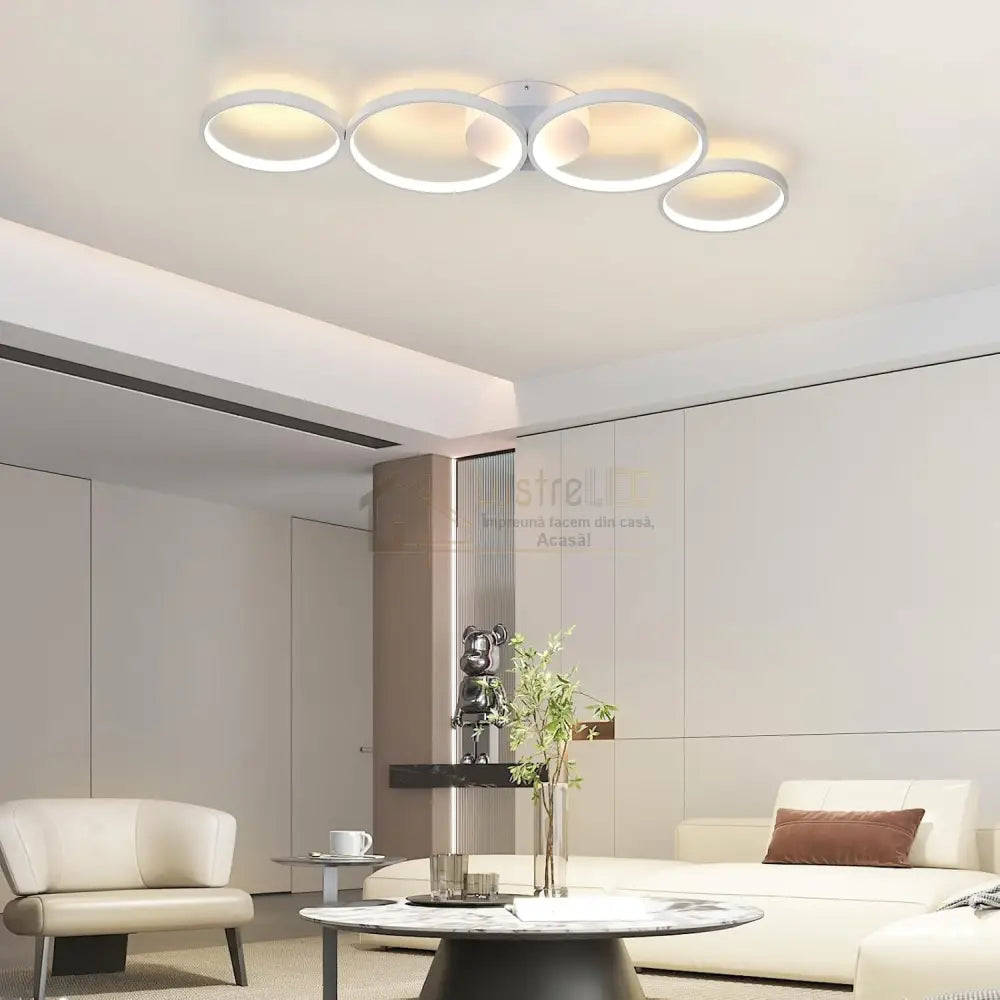 Lustra LED Modern White 4 Rings Echivalent 600W Telecomanda lustreled.ro