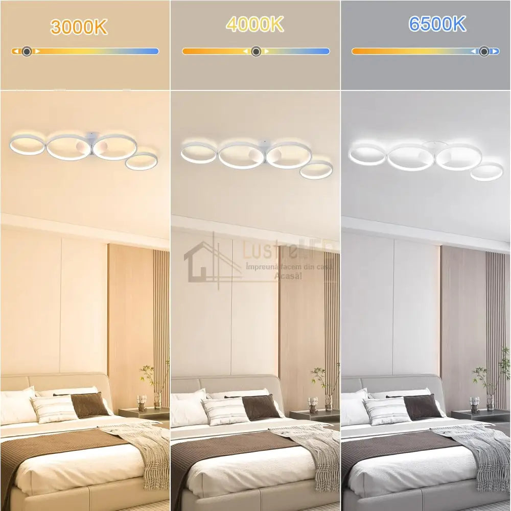 Lustra LED Modern White 4 Rings Echivalent 600W Telecomanda lustreled.ro