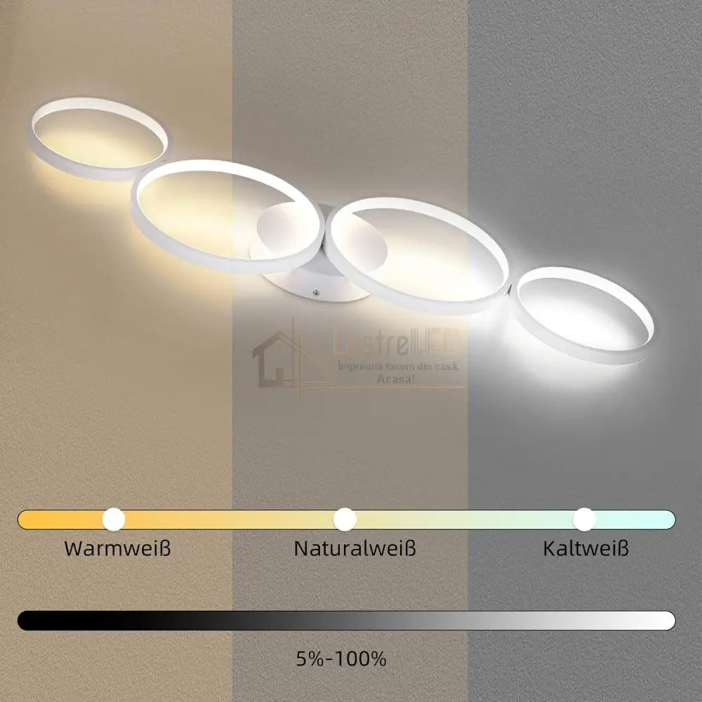Lustra LED Modern White 4 Rings Echivalent 600W Telecomanda lustreled.ro