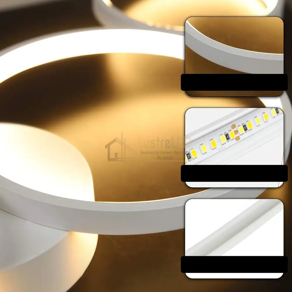 Lustra LED Modern White 4 Rings Echivalent 600W Telecomanda lustreled.ro