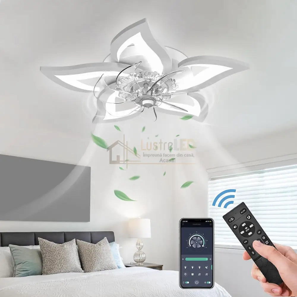 Lustra Led Narcisse Cu Ventilator Si Telecomanda Echivalent 400W Ceiling Light With Fan